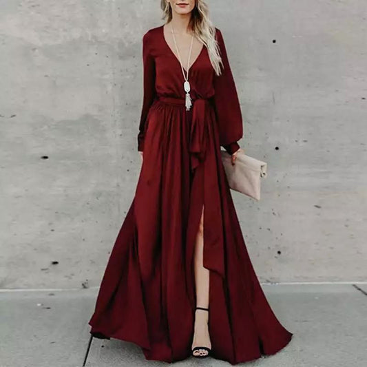 Women's Temperament V-neck Long Sleeve Dress