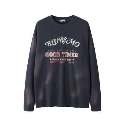 Dark Washed Gold Printing Crew Neck Pullover Sweatshirt