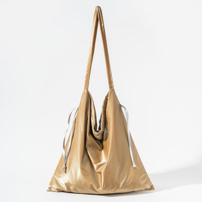 Tinfoil Shoulder Leisure Literary Women Bag Internet Celebrity Pleated Drawstring