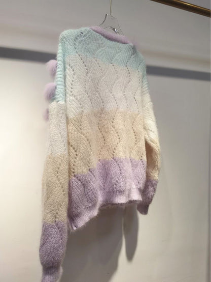 Kurzer Strickjackenmantel mit Eiscreme-Muster für Damen