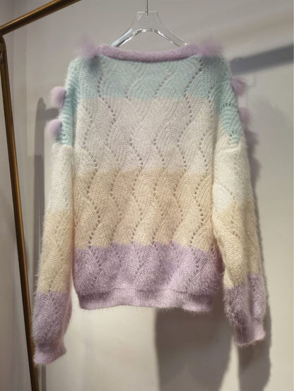 Kurzer Strickjackenmantel mit Eiscreme-Muster für Damen