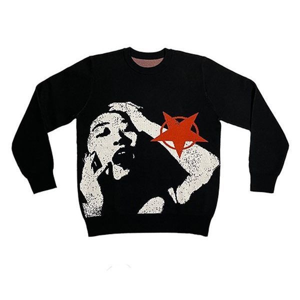 Herbst Winter Y2g Porträt Streetwear Harajuku Gestrickte Gothic Punk Pullover