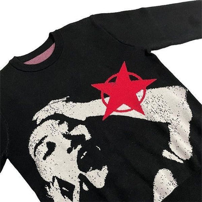 Herbst Winter Y2g Porträt Streetwear Harajuku Gestrickte Gothic Punk Pullover