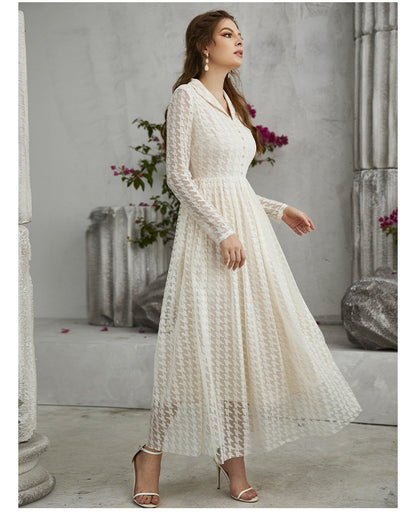 Vestido de solapa blanco de moda para mujer