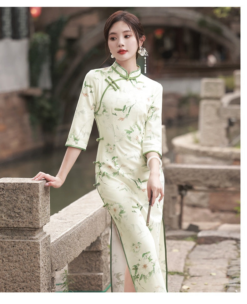 Elegant High-grade Suede Suzhou Three-quarter Sleeve Retro Chinese Republican Style Cheongsam