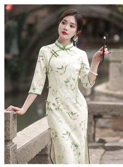 Elegant High-grade Suede Suzhou Three-quarter Sleeve Retro Chinese Republican Style Cheongsam