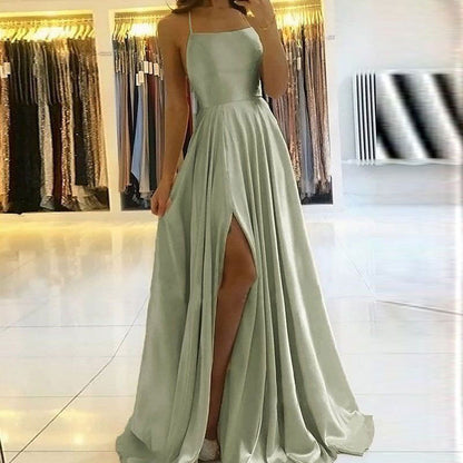 Elegante vestido de noche multicolor de talla grande y extra grande, vestido de fiesta largo con tirantes de satén brillante