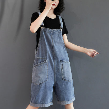 Damen Retro Denim Fünf Hosen Lose Overalls Shorts