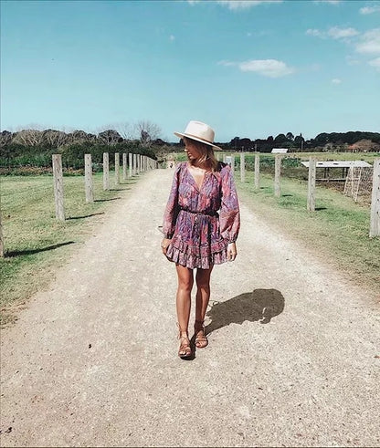 Langärmliges Kleid mit Print im Bohemian-Resort-Stil