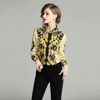 Fashion print all-match slim shirt