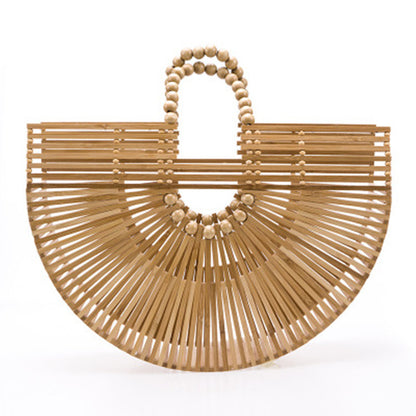 Wooden Bead Portable Woven Bag Semi-circular Clutch Beach Bag Variety Of Rattan Bags