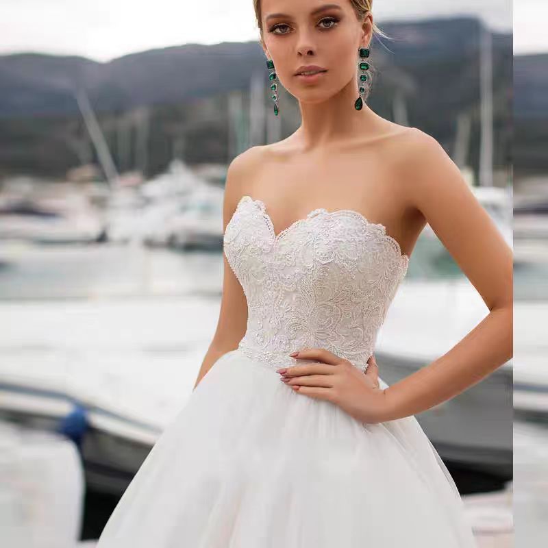 Vestido de novia sencillo Super Mori con cintura alta y encaje fino de estilo europeo y americano