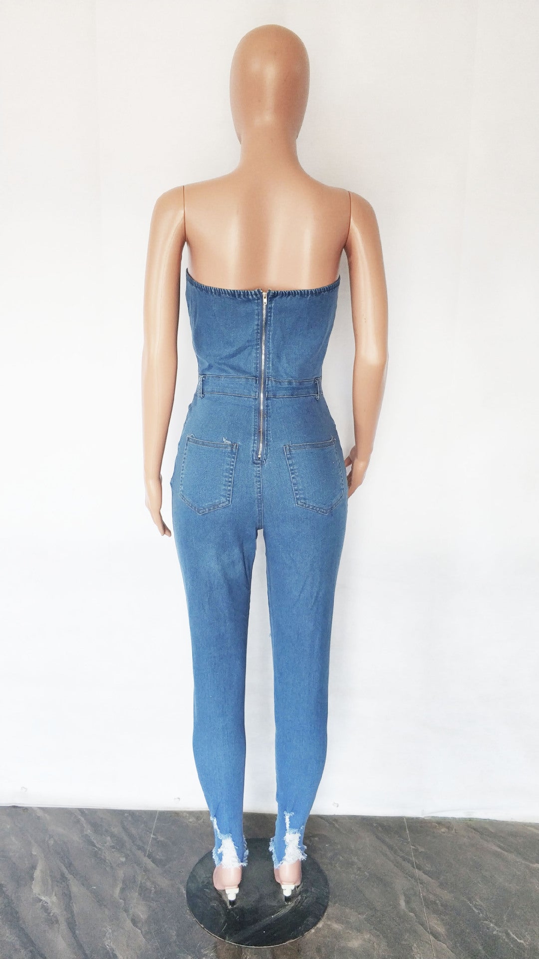 Women's Tube Top Slim Fit Denim Jumpsuit