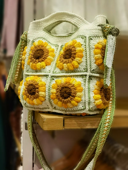 Wool Crocheted Hand-held Crossbody Dual-use Sweet Hand-woven Sunflower Women's Bag