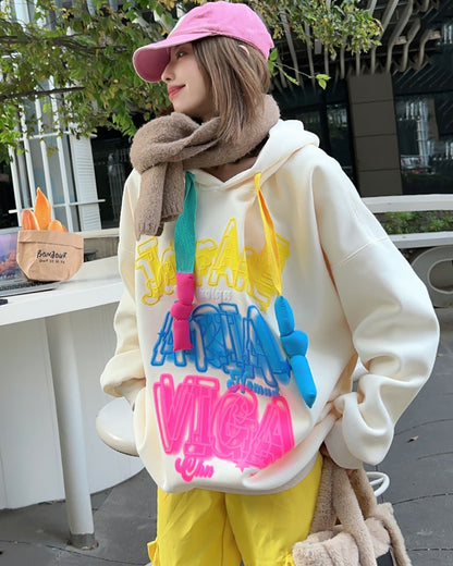 Velvet Padded Hooded Sweatshirt Women's Loose Casual Hoodie