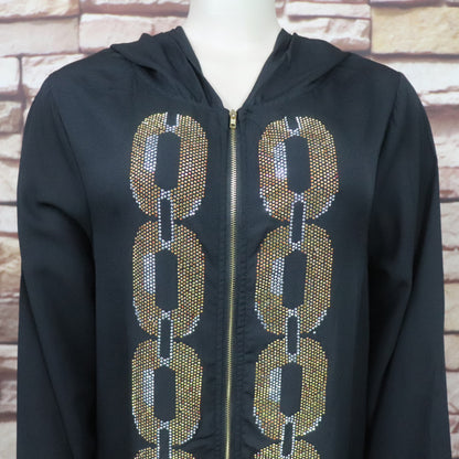 Women's Fashion Robe Rhinestone Hooded Long-sleeve Zipper