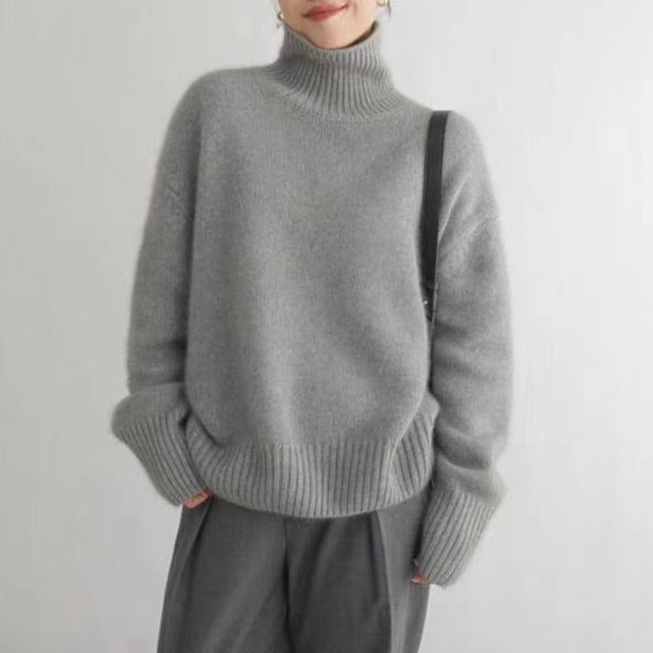 Damen Minimalistischer Rollkragenpullover aus Wolle, dick, locker, gestrickt, im Idle-Stil