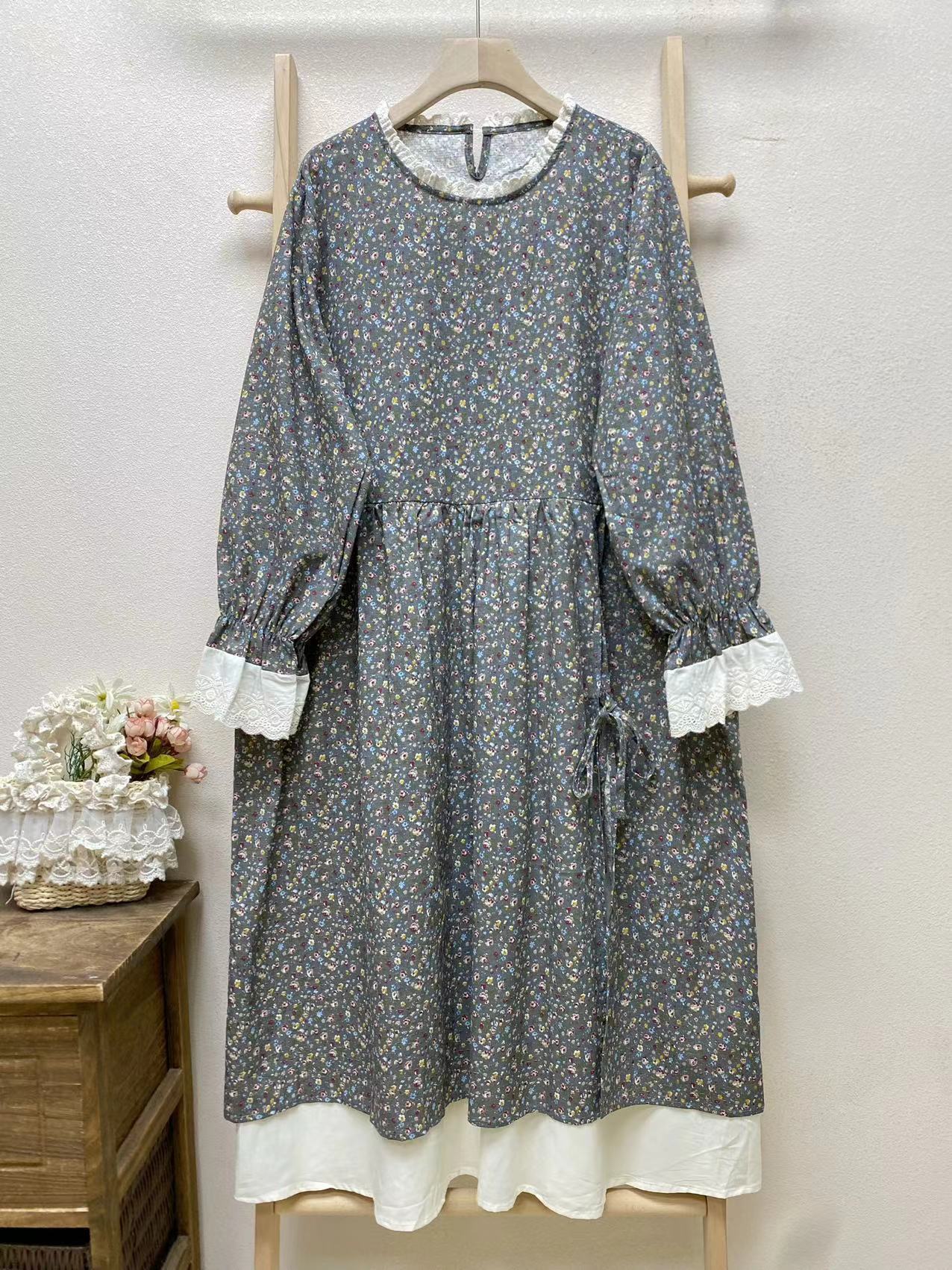 Vestido de mujer suelto, informal, de dos piezas, con estampado floral y manga larga