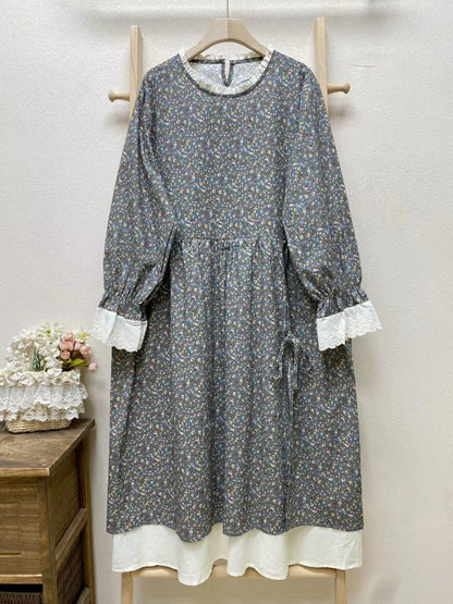 Vestido de mujer suelto, informal, de dos piezas, con estampado floral y manga larga