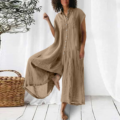 Lässiger, langärmliger Jumpsuit in Volltonfarbe für Damen