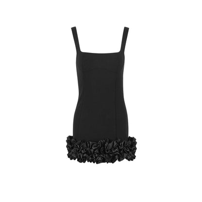 Modisches schwarzes Camisole-Kleid mit quadratischem Kragen für Damen