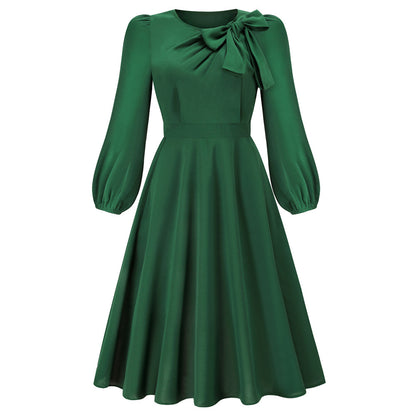 Herbst und Winter Langarm Rundhals Bowknot Kleid