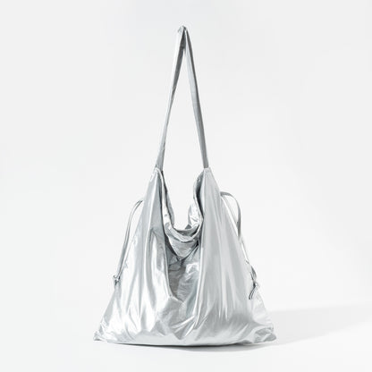 Tinfoil Shoulder Leisure Literary Women Bag Internet Celebrity Pleated Drawstring