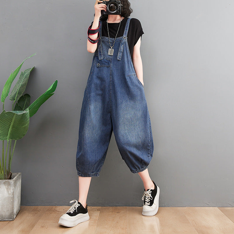 Damen New Style Denim Overalls Loose Retro Slim Streifen