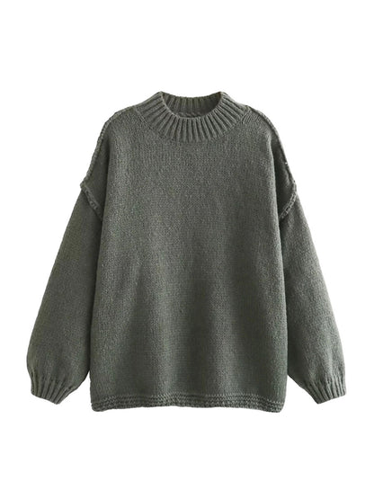 Women's Clothing French Minority Fashion Seam Round Neck Long Sleeve Loose Leisure All-matching Sweater