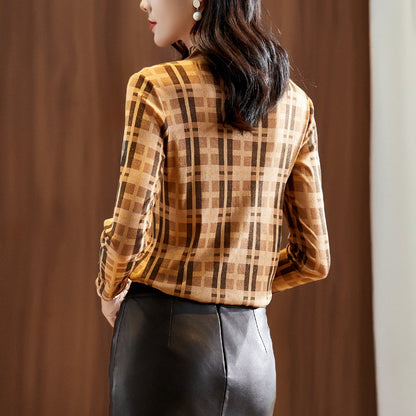 Top high collar long sleeve plaid bottoming shirt