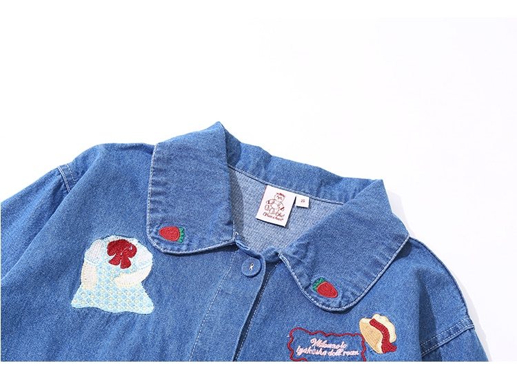 Camisa de manga larga de mezclilla azul linda e infantil para mujer