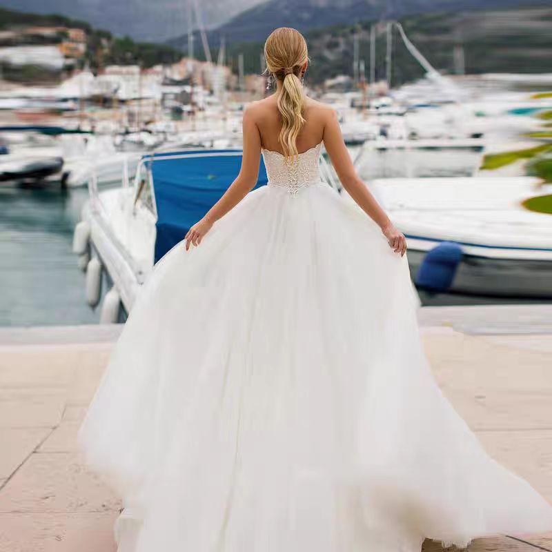 Vestido de novia sencillo Super Mori con cintura alta y encaje fino de estilo europeo y americano