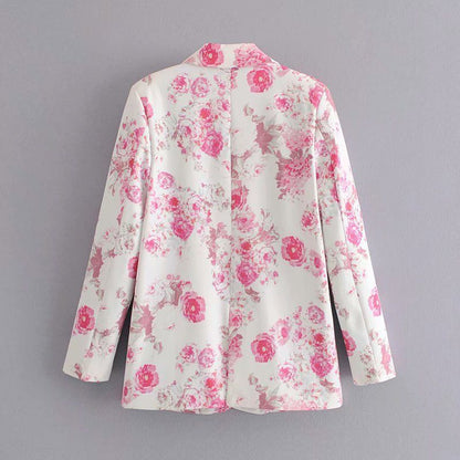 Anzugjacke mit Rosen-Blumenmuster 