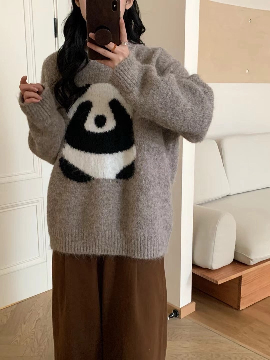 Suéter holgado con forma de panda para mujer