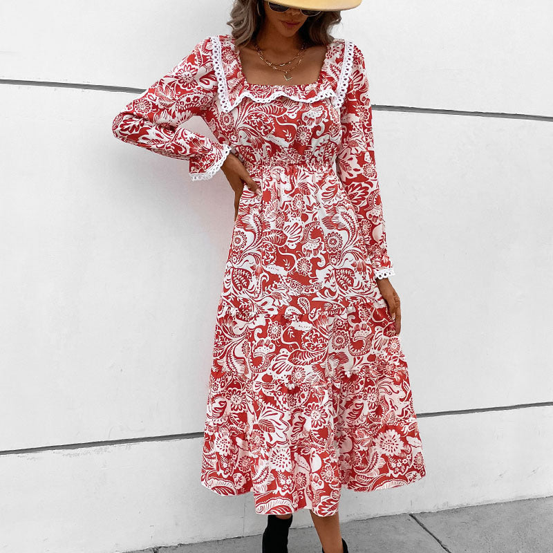 Women's Clothing Fashion Long Sleeve Printed Dress