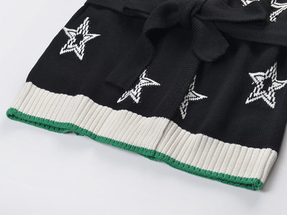 Suéter tipo cárdigan de punto con estampado de estrellas y cordones con cintura controlada Design Sense