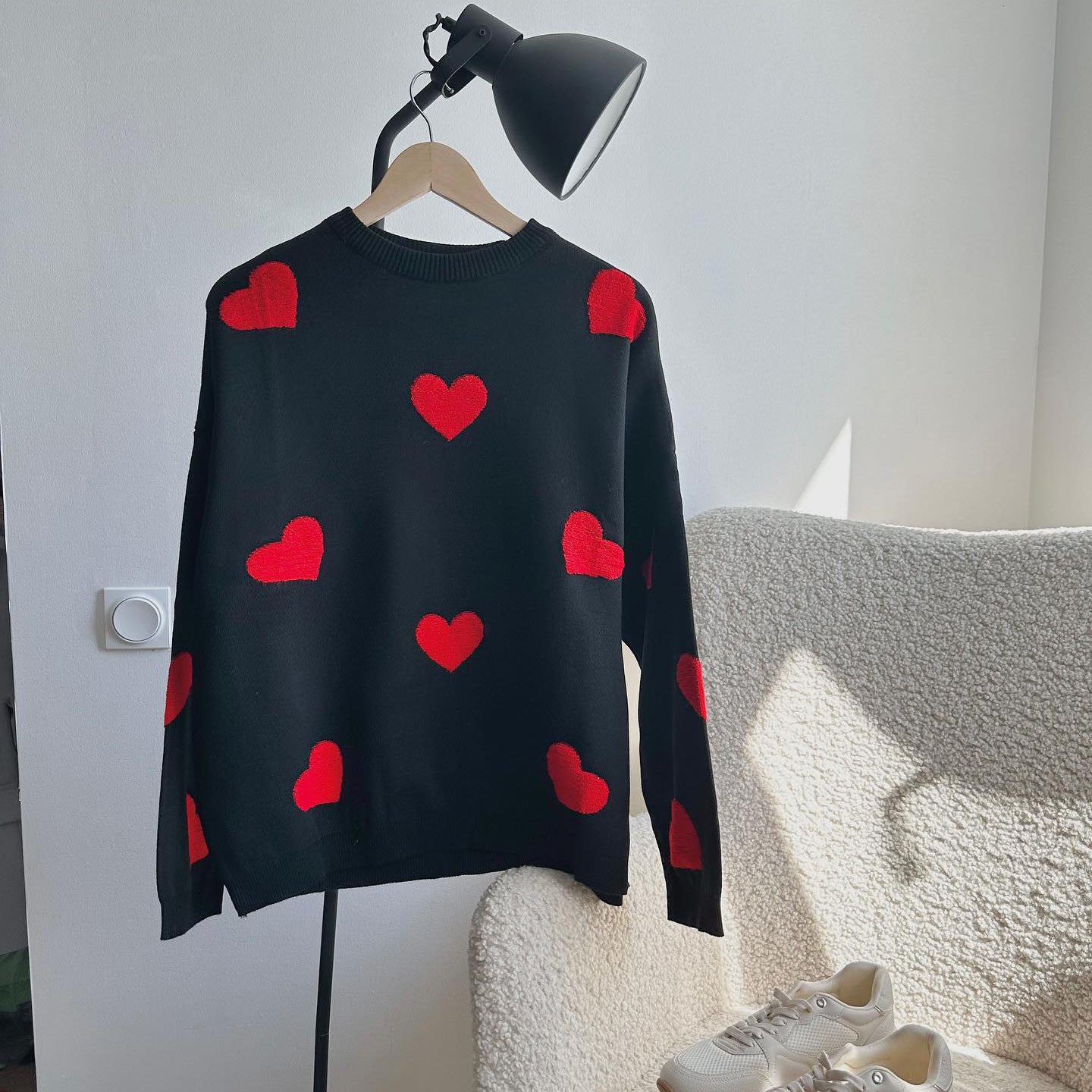 Suéter casual holgado con cuello redondo y forma de corazón para otoño e invierno