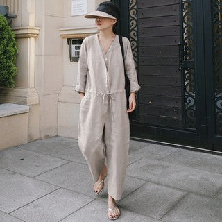 V-neck Panel Jumpsuit With Drawcord