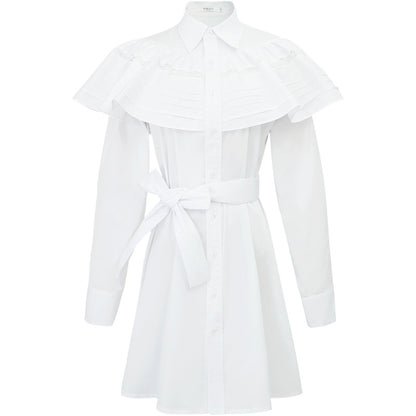 White ruffled shirt dress