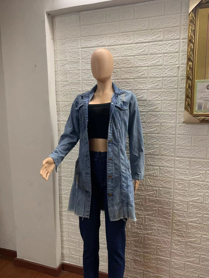 Women's slim ripped denim jacket