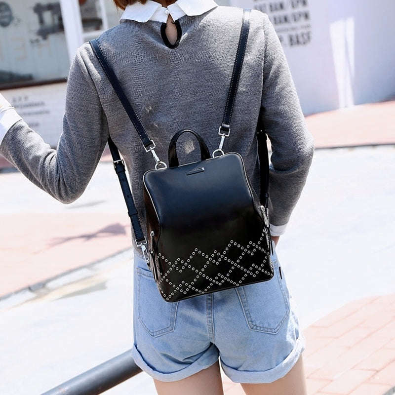 Fashion Simple Leisure Anti-theft Top Leather Rivet Bag