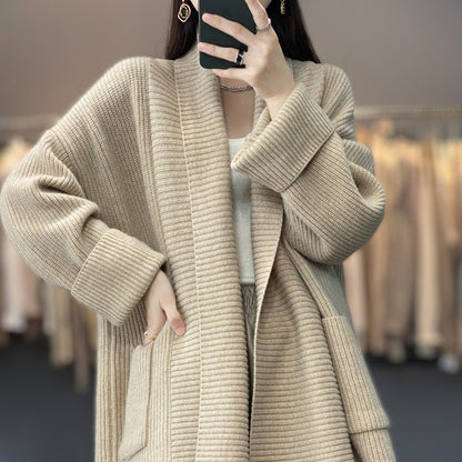 Women's Fashion Temperament Lapel Thickening Solid Color Sweater Coat