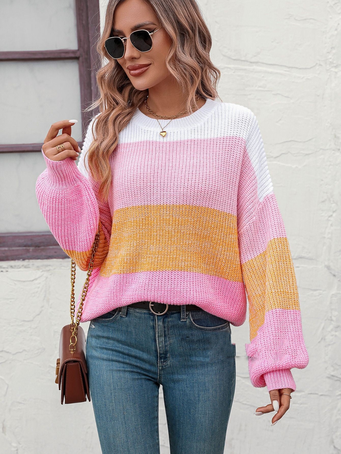 Women's Color-block Crew Neck Knitwear