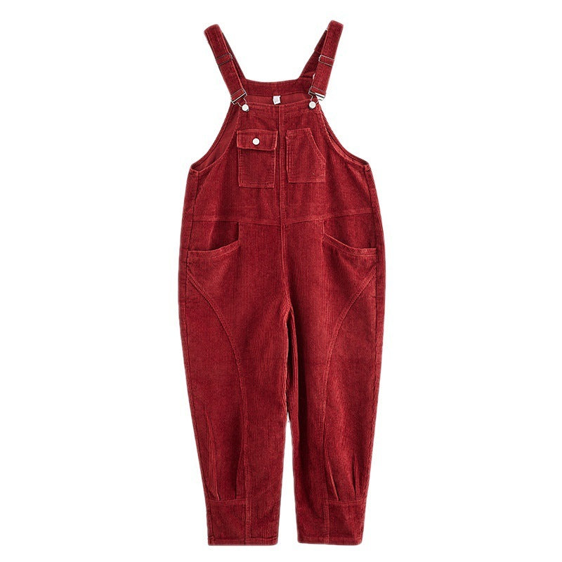 Women's Wide Leg Suspender Washed Corduroy Overalls