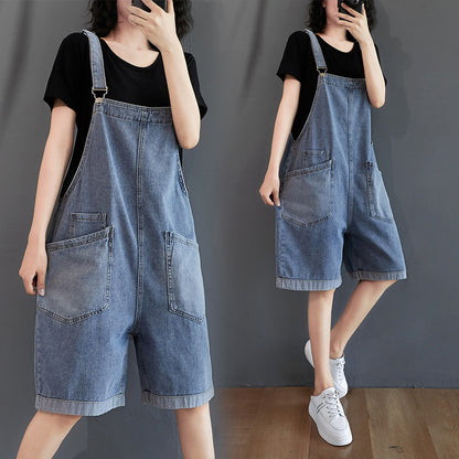 Damen Retro Denim Fünf Hosen Lose Overalls Shorts