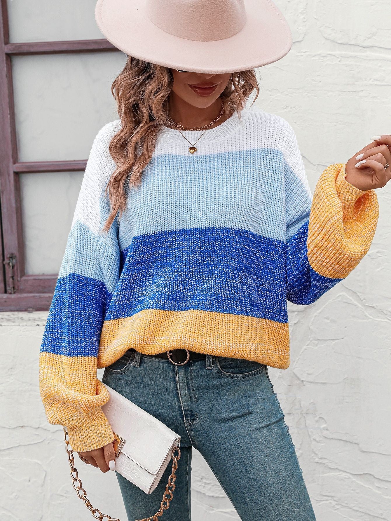 Women's Color-block Crew Neck Knitwear