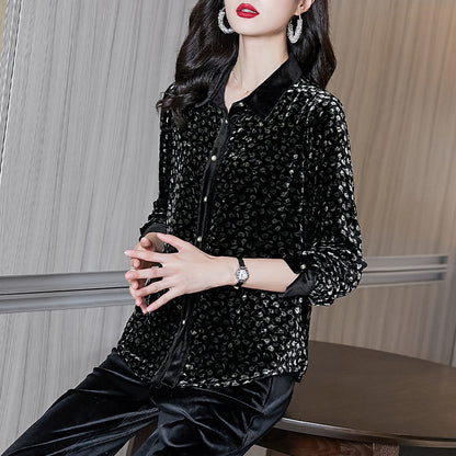 Women's French High-end Long-sleeved Gold Velvet Shirt