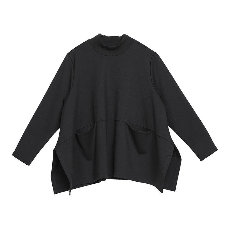 Women's Wear Black And Loose A Split Long Sleeve T-shirt