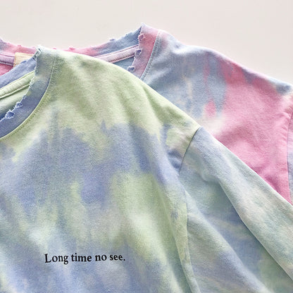 Washed and worn tie-dyed short sleeves