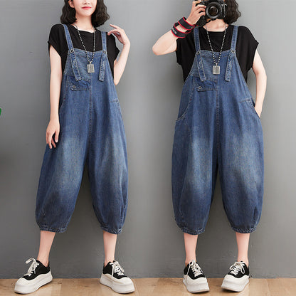 Damen New Style Denim Overalls Loose Retro Slim Streifen